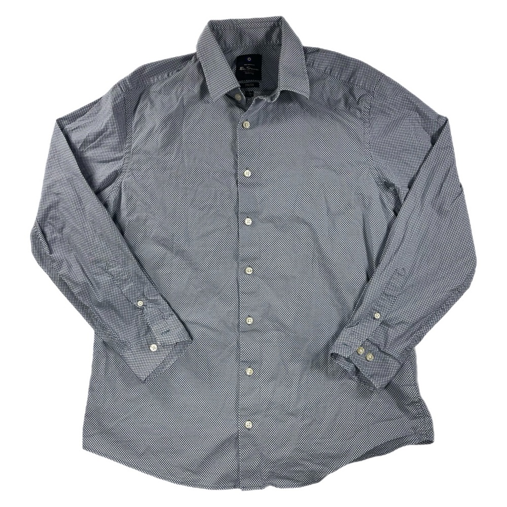 Ben Sherman Shirt Mens Size 16 32/33 Blue Button Up Collared Long Sleeve Stretch